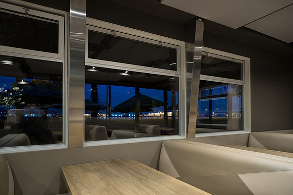 Detail of brushed steel window frames