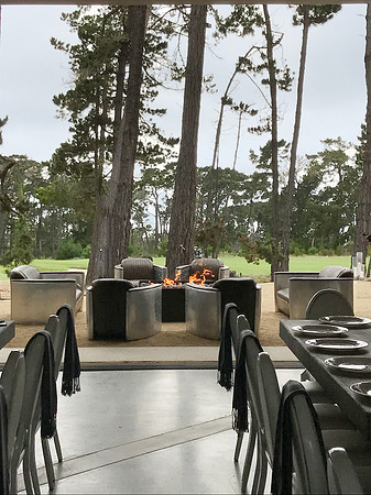 View from interior to terrace with firepit