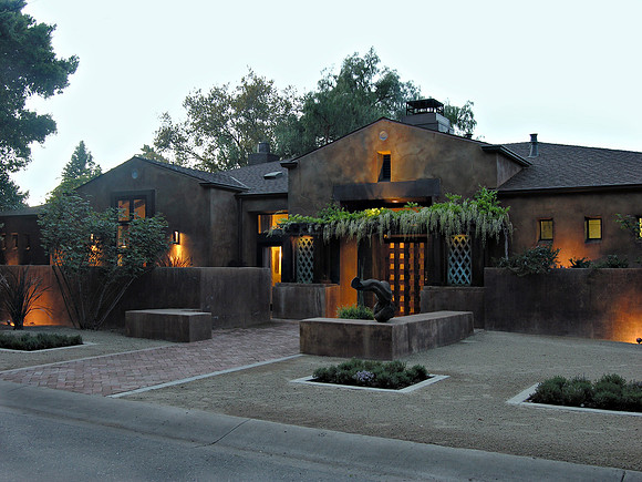Front of residence and hardscape landscaping